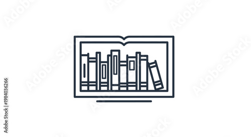 Laptop with books on screen display.