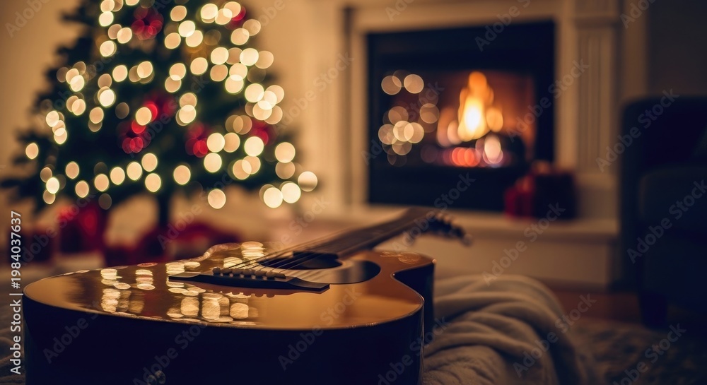 Obraz premium Cozy christmas scene a decorated tree and warm fireplace