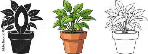 Green potted houseplant illustration with human hands holding pot