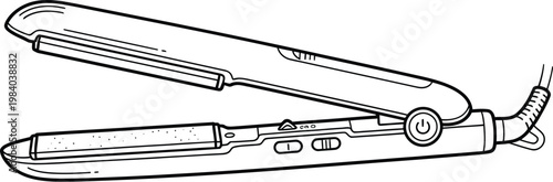 Vector graphic illustration of a hair straightener with a power button and cord