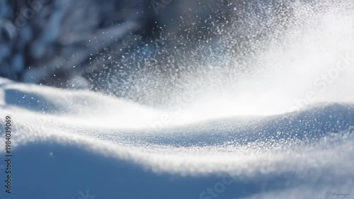Snow-covered landscape with sparkling frost in sunlight