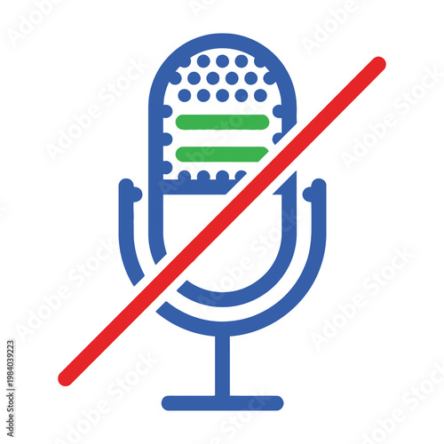 Microphone Mute Icon Sign Isolated on White Background for Digital Audio Recording Control Panel