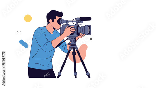 Professional videographer focuses on capturing high-quality footage while operating a cinema camera mounted on a tripod for a production.