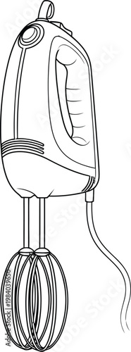Electric hand mixer with a whisk attachment on a clean white background illustration