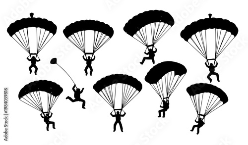 Skydivers Parachute Set Collection – Extreme Skydiving Sport Vector Illustrations