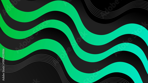 Modern green aesthetic background featuring organic liquid waves and flowing black layers