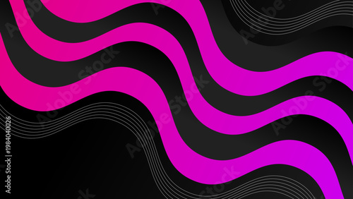 Modern abstract background featuring fluid wavy lines in vibrant pink and black colors with elegant thin white accents