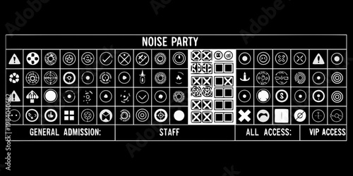 Noise party wristbands display various symbols and access levels
