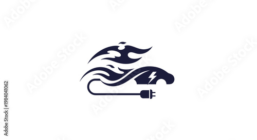 Electric Car Logo with Flame and Plug