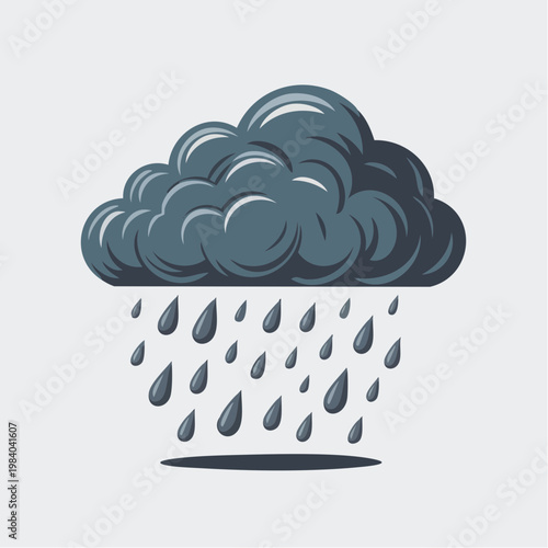 A large dark cloud rains droplets down in a stormy weather scene with clouds and raindrops falling.