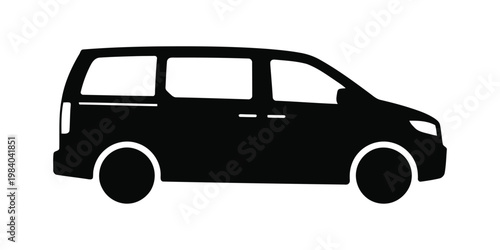 Van Silhouette Vector, Family Minivan Black Icon, Passenger Transport Vehicle Modern Design on White Background