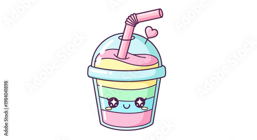 Colorful cartoon smoothie cup with straw.