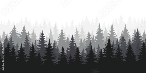 Bild auf Leinwand A monochromatic pixel art illustration featuring a dense forest with layers of p