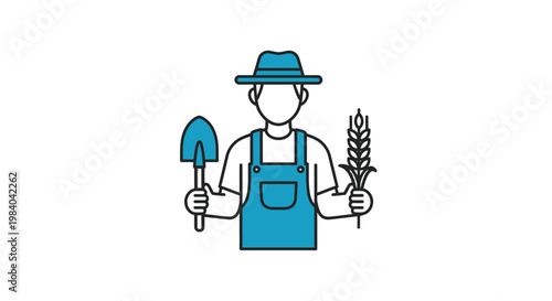 Farmer Holding Shovel and Wheat.