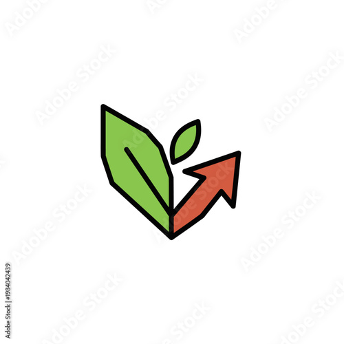 Green leaf with red arrow growth.