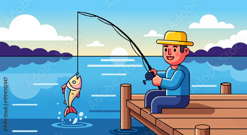 A cartoon character of a man analyzing data on multiple devices in an office setting with graphs and charts.