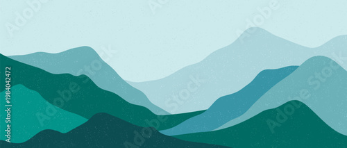 Beautiful landscape mountains. Geometric landscape background in scandinavian style. mountains, hills and forest. use for print art, poster, cover and banner