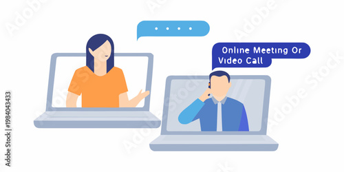 Two people connecting during a virtual meeting on their laptops