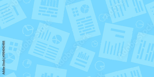 Blue background featuring repeating icons of charts graphs and reports