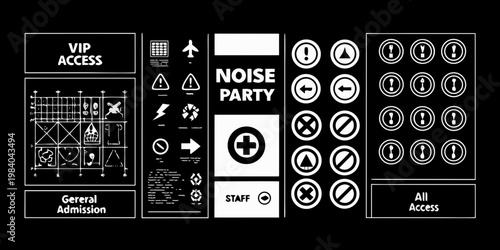 A collection of white security and access control symbols on black