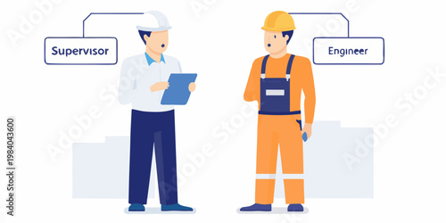 Illustration depicting a supervisor and engineer in a workplace setting