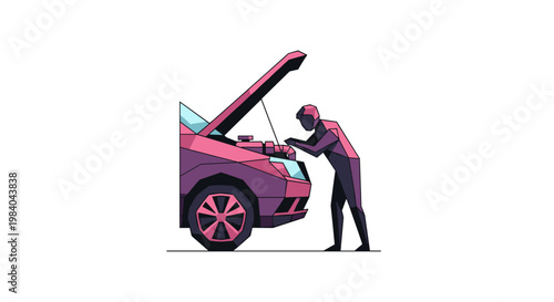 Man Checking Car Engine During Breakdown or Maintenance