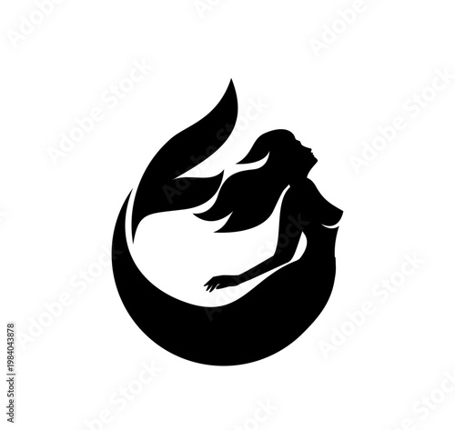 Elegant Mermaid Silhouette Vector Illustration, Mythical Sea Creature Design