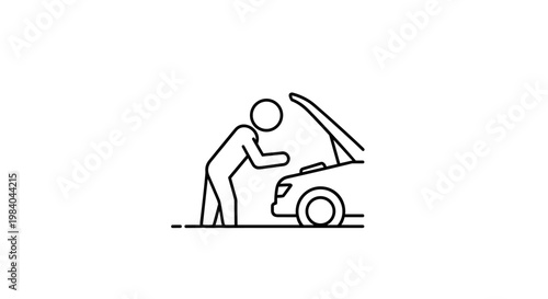 Person Inspecting Open Car Hood Line Icon