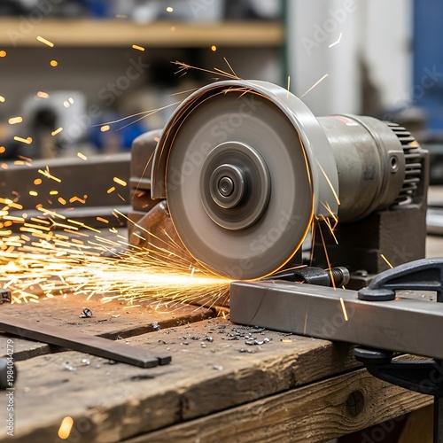 Metal Grinder in Action - Sparks Flying in the Workshop.