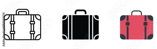 Different color suitcase icon set, travel luggage collection, modern flat design, colorful baggage symbols for tourism