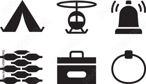 Web icon with app icon, home decor, and tent in outline style for isolated and helicopter