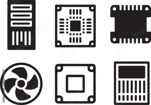Computer hardware components icons collection, vector illustration