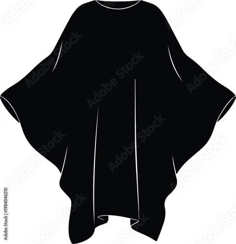 Silhouette elegant flowing fabric clothing garment poncho minimalist fashion apparel vector design