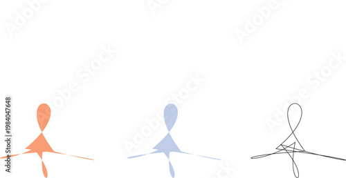Set of abstract hand-drawn dancer silhouette shapes in orange, blue, and black outline styles for artistic graphic projects
