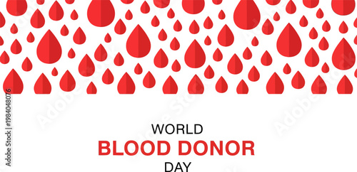 World Blood Donor Day Vector Illustration with Red Flat Style Blood Drops Pattern on White Background Banner