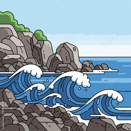 Ocean waves crashing on rocks.