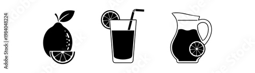 Lemonade and Citrus Juice Icons Set