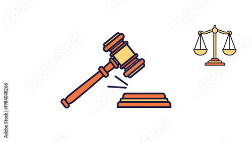 Legal justice concept featuring a wooden judge gavel and the scales of justice icons for law and order representation.