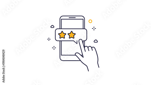 Customer dissatisfaction concept showing a hand interacting with a smartphone screen displaying a poor two star rating.