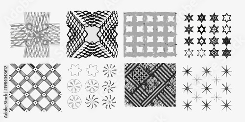 Collection of hand drawn black and white abstract geometric patterns