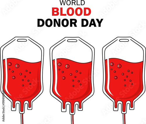 World Blood Donor Day Vector Illustration Featuring Three Red Blood Bags On A Clean White Background Graphic