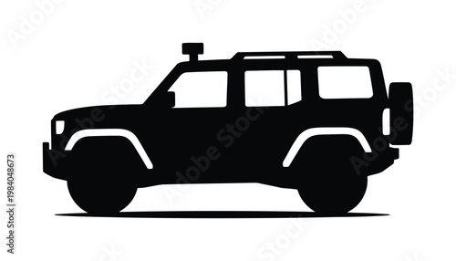 SUV Car Silhouette Vector, Modern Off Road Vehicle Black Icon, Sport Utility Automotive Design on White Background