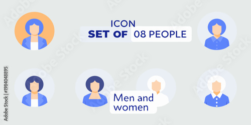 Illustrative set of eight diverse people icons in a minimalist style