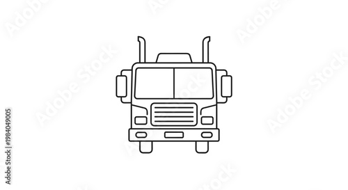 Front View Of A Semi-Truck In A Line Drawing Style