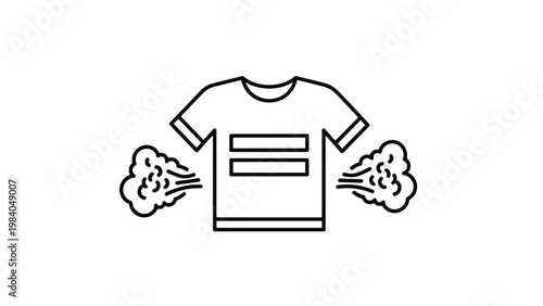 Simple black line icon of a t-shirt with air or steam blowing out from the sides represents freshness or drying process.