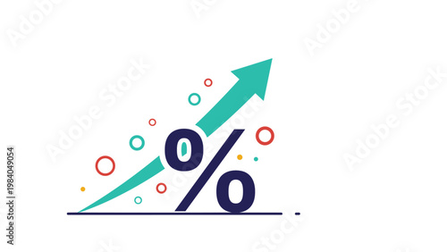 Rising arrow through a percentage sign symbolizing financial growth, increase in interest rates, and positive business trends.