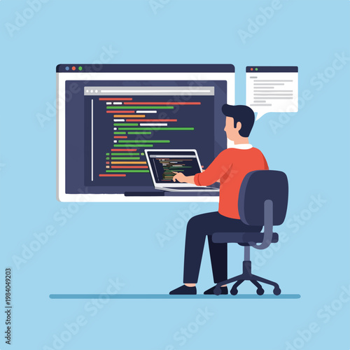 Man working on computer coding.