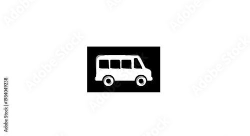 White Minibus Symbol on Black Background