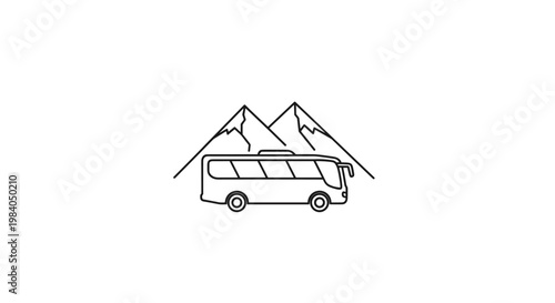 Bus and Mountains Line Art