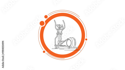 Clean line art illustration of an elliptical cross trainer machine enclosed in a stylized orange circular frame for fitness branding.